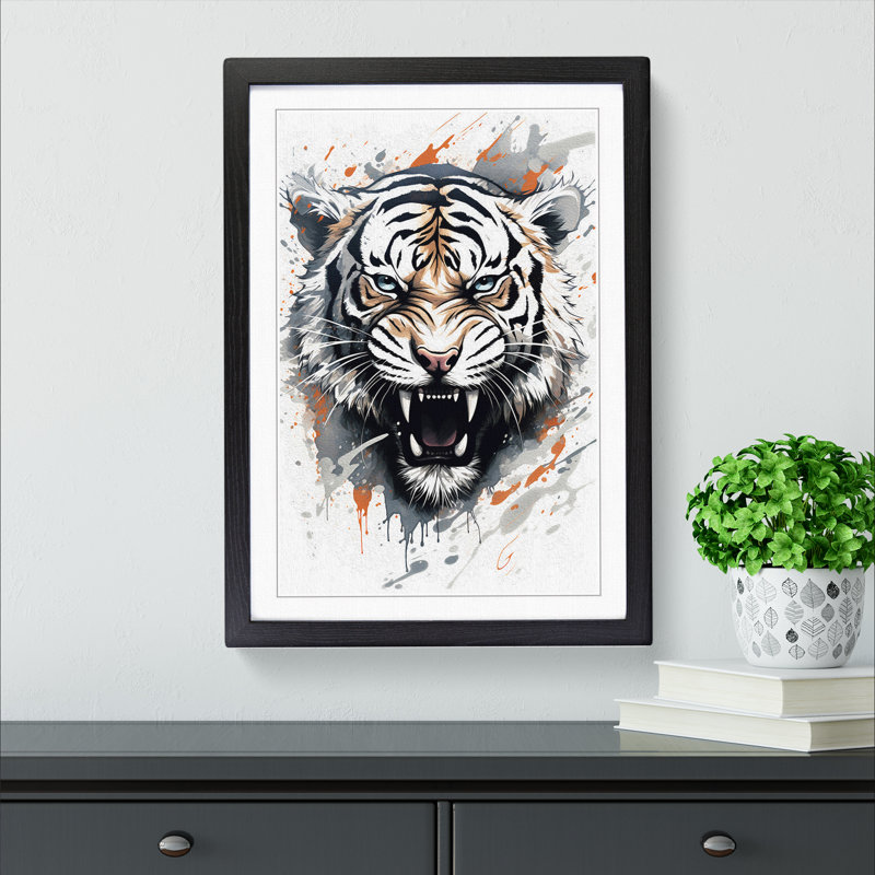 Tiger Line - Single Picture Frame Print on Wood, Black, 46cm H x 34cm W x 2cm D