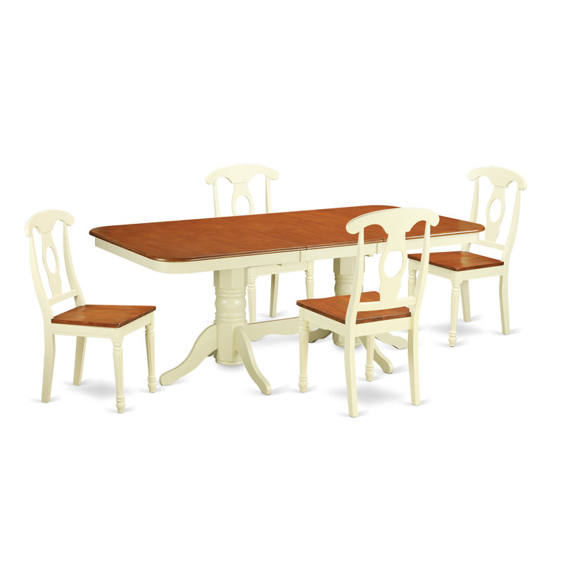 L'ensemble 5 pièces de table et chaises de cuisine comprend une table de salle à manger rectangulaire avec rallonge papillon et 4 chaises de salle à manger, babeurre et cerise