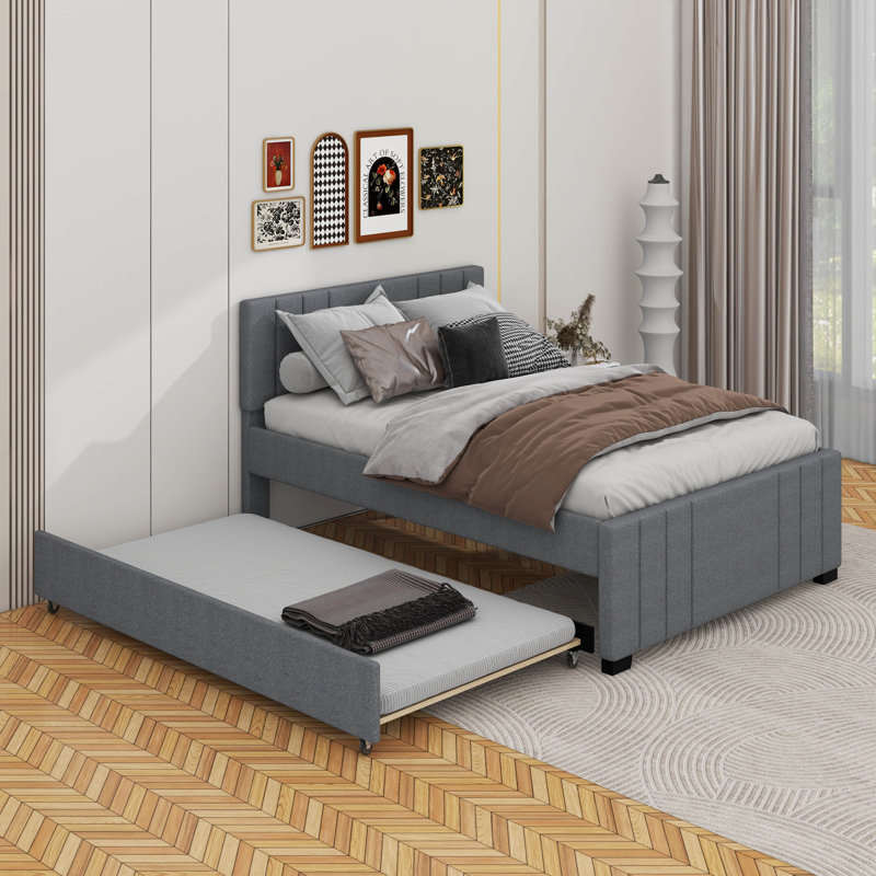 Lit plateforme double tapissier avec lit gigogne