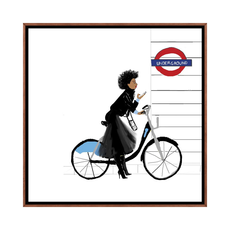 Bike Girl by Nicholle Kobi - Print on Canvas, Classic Brown Wood Framed, 66.04 cm H x 66.04 cm W