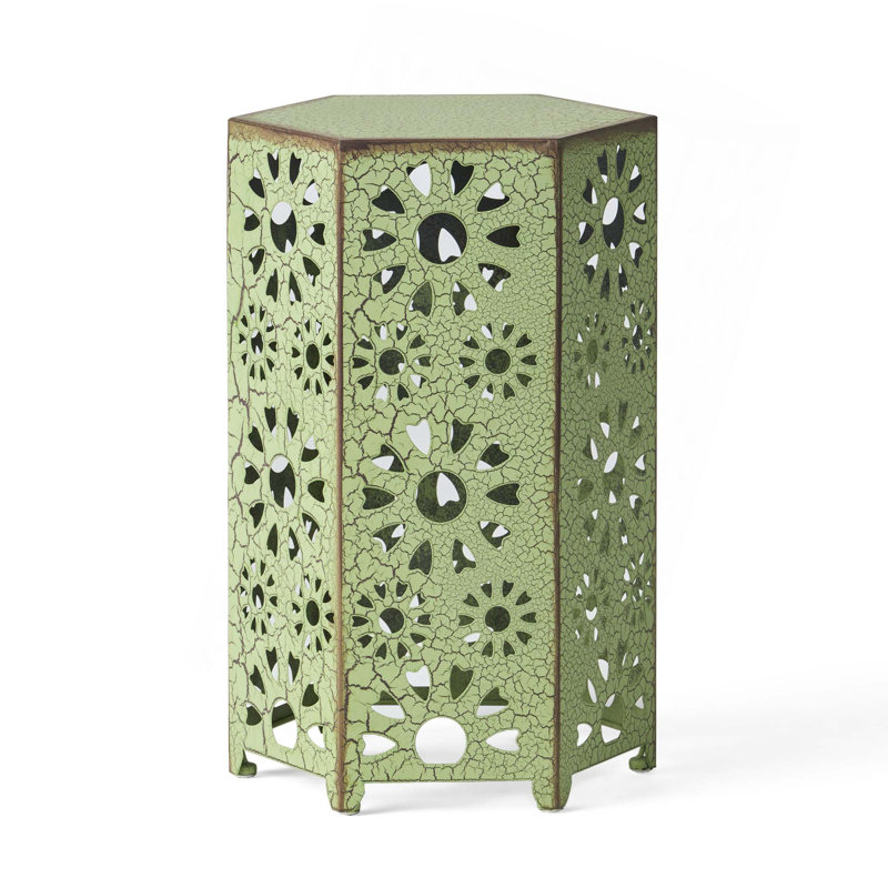 Galore Side Table With Sunburst Cut Out Design, 22" H x 14.25" W x 12.5" D, Green