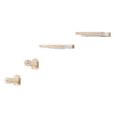 Cat Wall Shelf, 2 Jump Posts & Hammocks, Mounted, 40 Lbs Capacity, Natural Rubber Wood, Safe Play For Felines, Comes With All Accessories