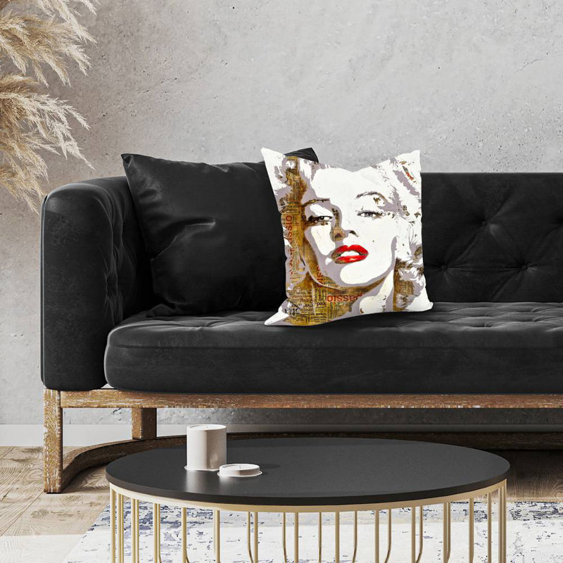 Marilyn monroe with typography - 18"x18" Throw pillow cover - Poly twill - Print on demand, Brown/White