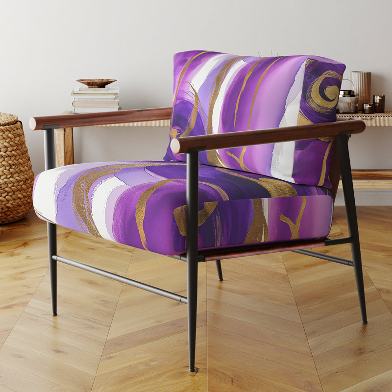 Mowatt Mettalic II - Velvet Upholstered Purple And Gold Glam Accent Arm Chair, Black