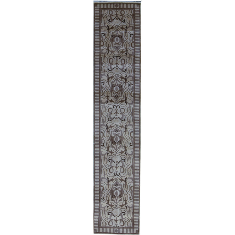 Hand-Knotted High-Quality Ivory and Beige Runner