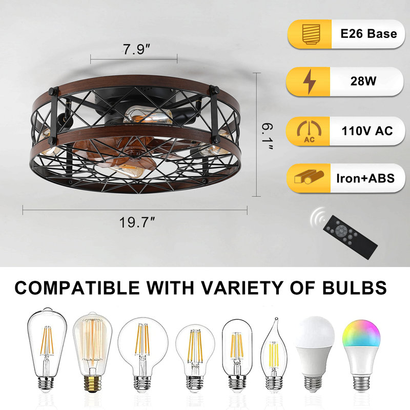 Ventilateur de plafond moderne avec télécommande légère, 3 pales en bois massif, convient pour l'intérieur et l'extérieur