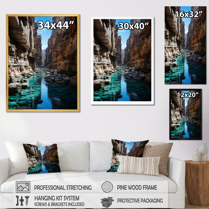 Beckel Canyon Contraste River I, reproduction d'art sur toile, H 32 po x l 24 po x P 1 po, Cadre photo blanc
