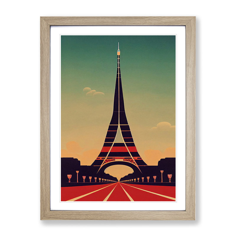 XV1022-711X Art Deco Eiffel Tower No.1 - Single Picture Frame Print, 64cm H x 46cm W, Beige