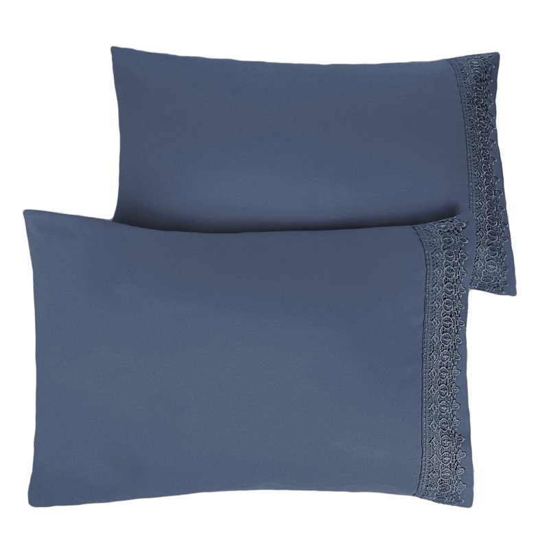 Eldon Two Microfiber Lace Pillowcases by Southshore Fine Linens, King, Dark Blue