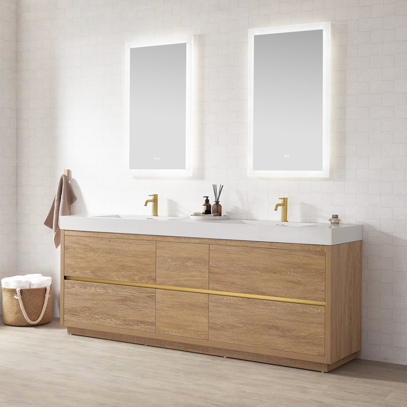 Lavabo de salle de bain rectangulaire en granite composite blanc 84 po Ablitas