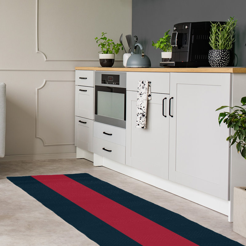 Tapis à rayures en poly-noir houston, Tapis de couloir 2 pi 6 po x 8 pi