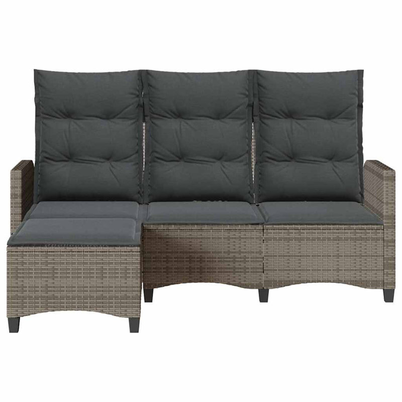 Reclining Patio Sofa With Cushions L-Shaped Poly Rattan, Dark Gray