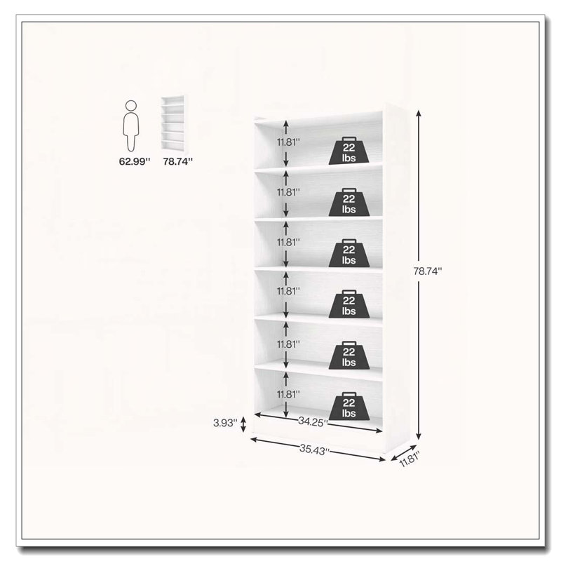 7-Tier  Library Bookshelf With Storage For Living Room, Office, Bedroom, (7 Shelves) 70.87"H x 35.43"W x 11.81"D, White