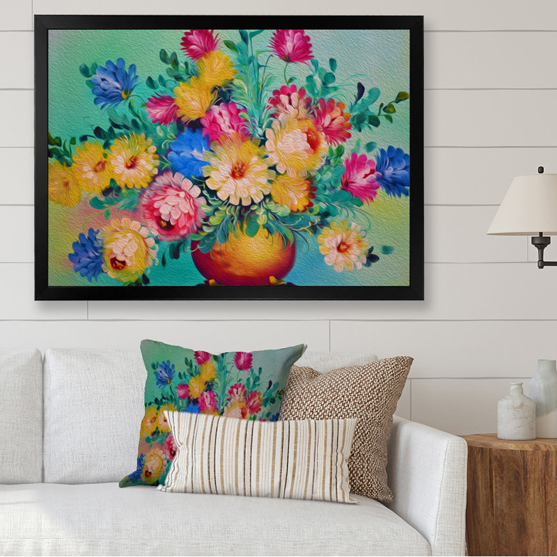 " Still Life With A Bouquet " Painting Print, Black Picture Framed, 8" H x 12" W x 1.5" D
