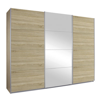 Gandra 3 Sliding Door Wardrobe 271 cm Oak Sonoma Mirror INCL. Delivery and Assembly