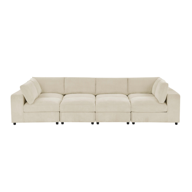 Campneaurelgates Corduroy Upholstered Modular Sectional, Beige Corduroy
