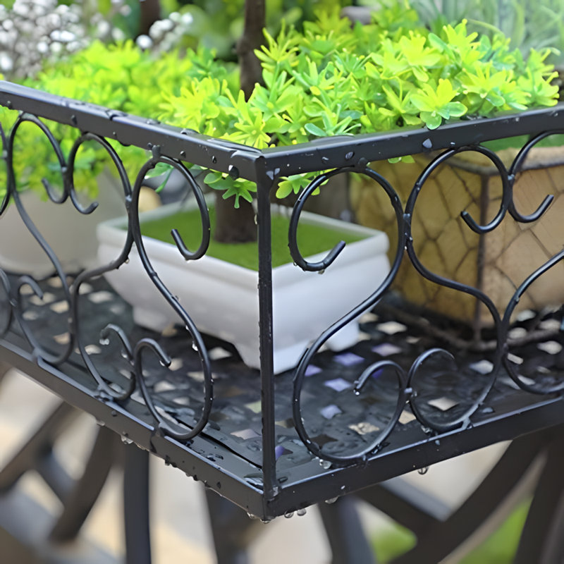 Tablette de balconnière pour balcon avec crochets, support à plantes en fer robuste pour clôtures, patios et porches extérieurs