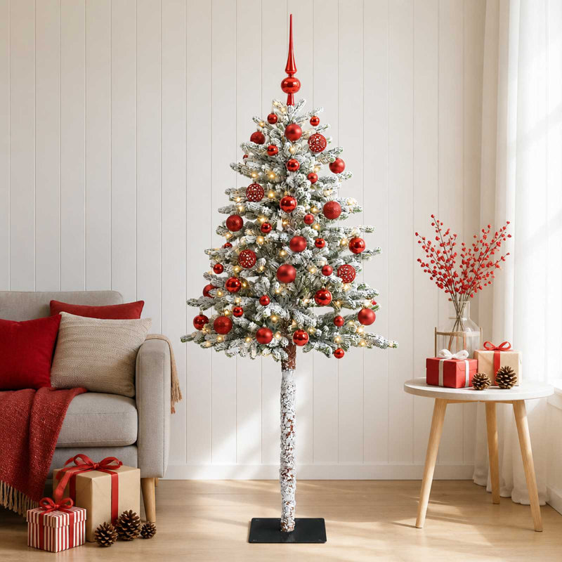 Christmas Tree, 150 cm, with LEDs & red balls, Green, White