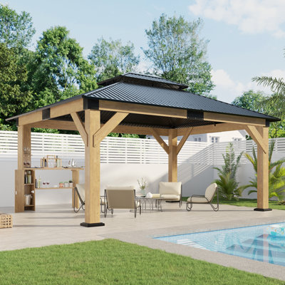 Classic  Solid Wood Storage Gazebo With Double Iron Roof