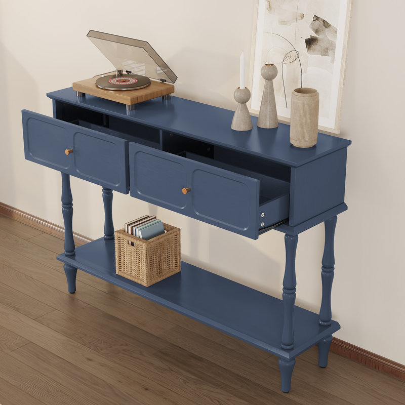 Console Mid-Century avec 2 tiroirs pour l'entrée et le salon, bleu, 33.85" H x 47.23" W x 11.8" D, Bleu