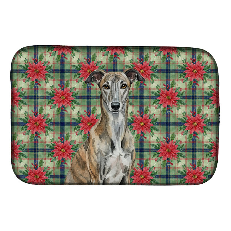 Tapis de séchage Brindle Greyhound Christmas PoinsettIas