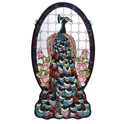 Tiffany Peacock Profile Stained Glass Window