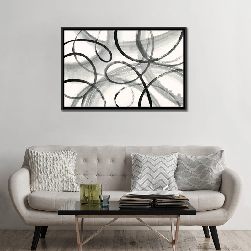 «Calligraphia», reproduction d'impression sur toile tendue, H 40 po x l 60 po x P 1,5 po, Toile avec cadre noir, Pas de tapis
