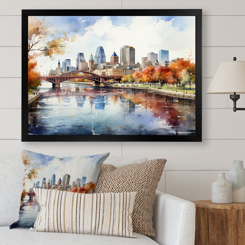 Minneapolis en automne I, H 34 po x l 44 po x P 1,5 po, Cadre photo noir