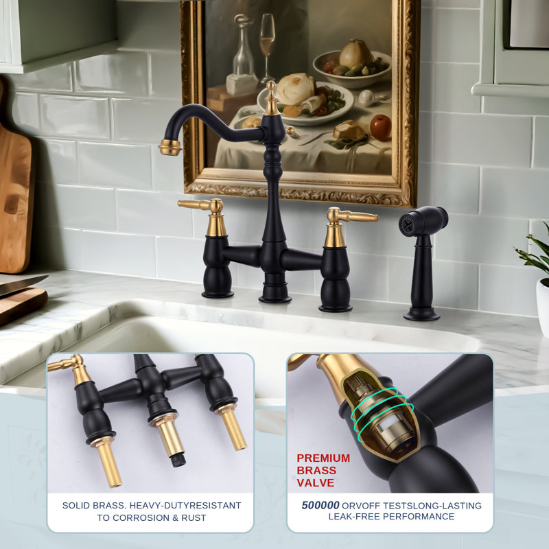 IVIGA Kitchen Faucet with Side Sprayer, Oil Rubbed Bronze/Gold