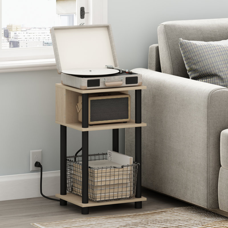 End Table with Storage and Built-In Outlets, USB & Type C Ports, Bauhaus Oak