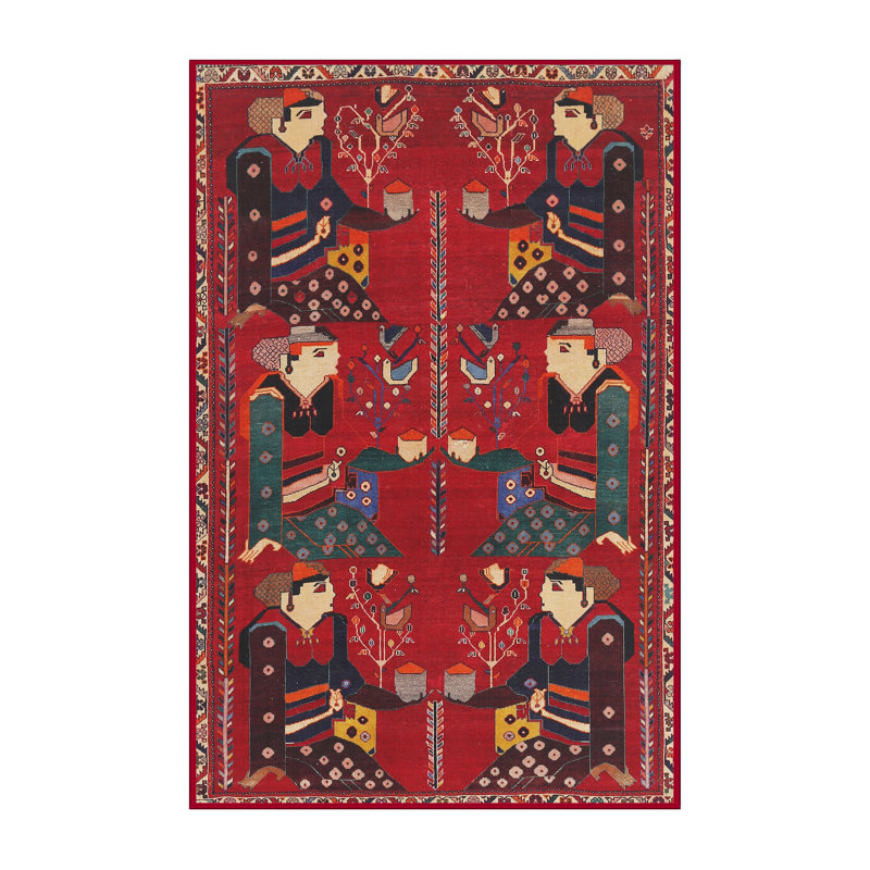 Tapis traditionnel rouge / vert / brun, Rectangle 5 pi x 7 pi