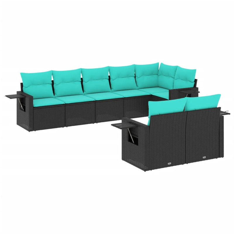  Ensemble de canapé de patio 8 pièces avec coussins en rotin de polyester noir