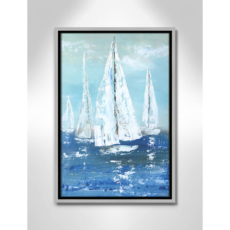 Voiles blanches - reproduction d'art, H 19,5 po x l 13,5 po x P 2 po, Toile avec cadre argenté