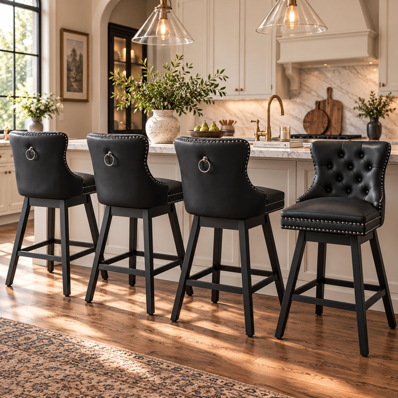 Tabouret pivotant Timm, Noir, Tabouret de comptoir (siège d'une hauteur de 26 p