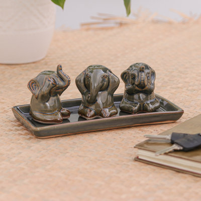 Figurines d'éléphant en céramique (ensemble de 3)
