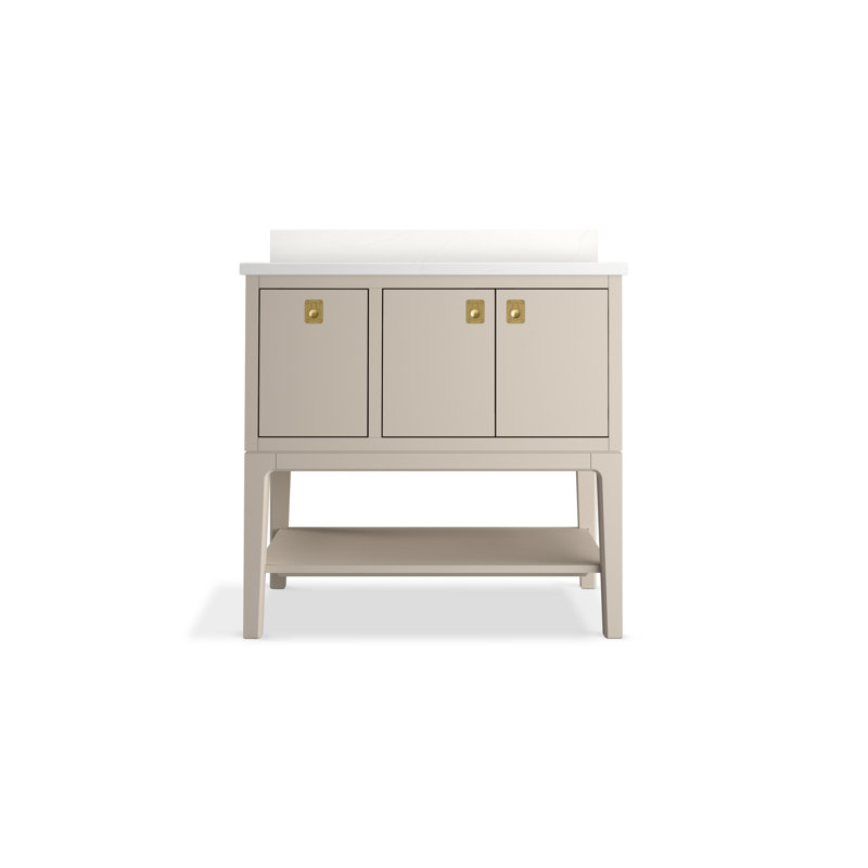 Seagrove By Studio McGee 36 in. Bathroom Vanity Cabinet With Sink And Quartz Top, Light Clay, Brass