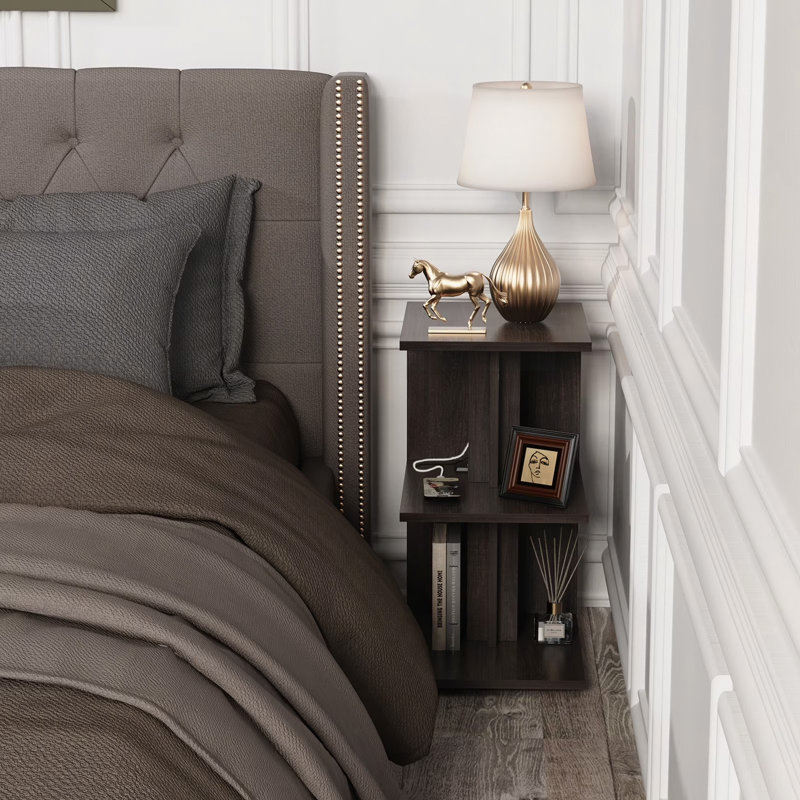 Table de chevet étroite à 3 niveaux, table d'appoint avec station de charge, table de bout avec roulettes pour petits espaces, salon, chambre à coucher