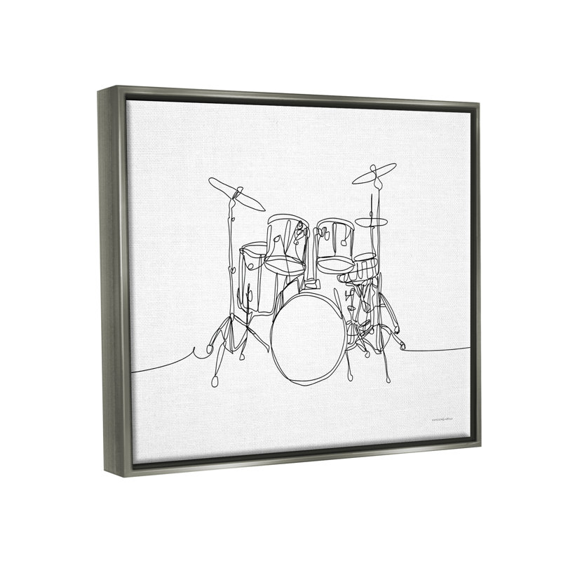 «Drum Kit Musician Line Doodle Floater», art mural par Kamdon Kreations, H 25 po x l 31 po x P 1,7 po