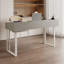 Bureau blanc / gris fritté rectangulaire + bois manufacturé + fer avec bureau à 2 tiroirs-302242534