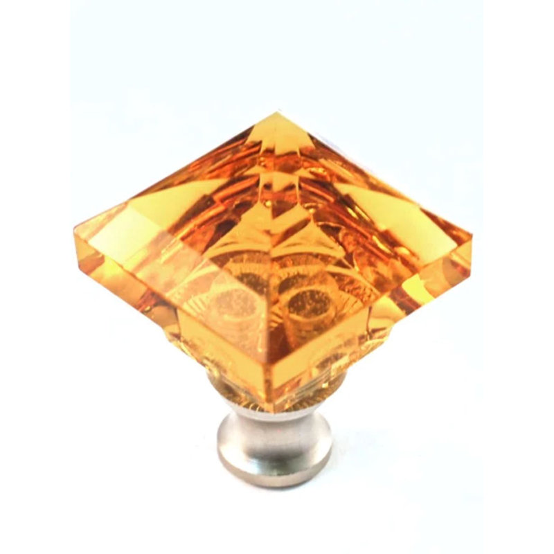 Square Knob, Satin Nickel, Amber