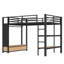 Structure de lit double pleine grandeur avec garde-robe, lit mezzanine en métal avec tablettes de rangement et panneau perforé, noir-1344330923