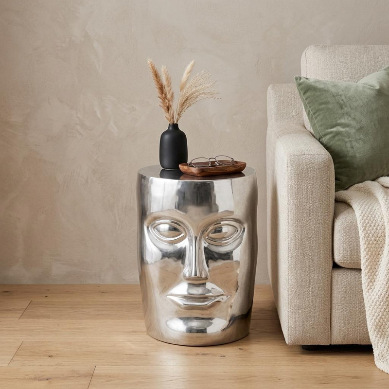  Contemporary 18" Silver Aluminum Faces Round End Table
