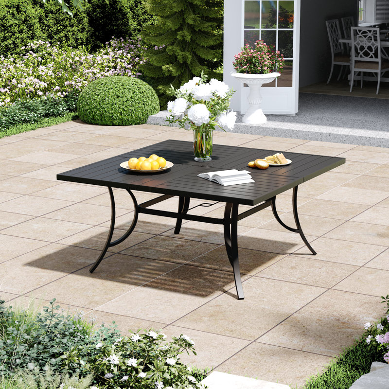 Table de salle à manger carrée pour l'extérieur avec trou pour parasol 8 personnes, Black / Does Not Apply