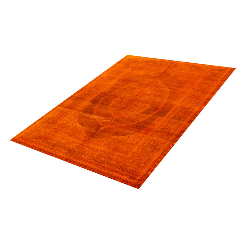 Tapis orange noué à la main de conception unique 6 pi 1 po x 8 pi 9 po