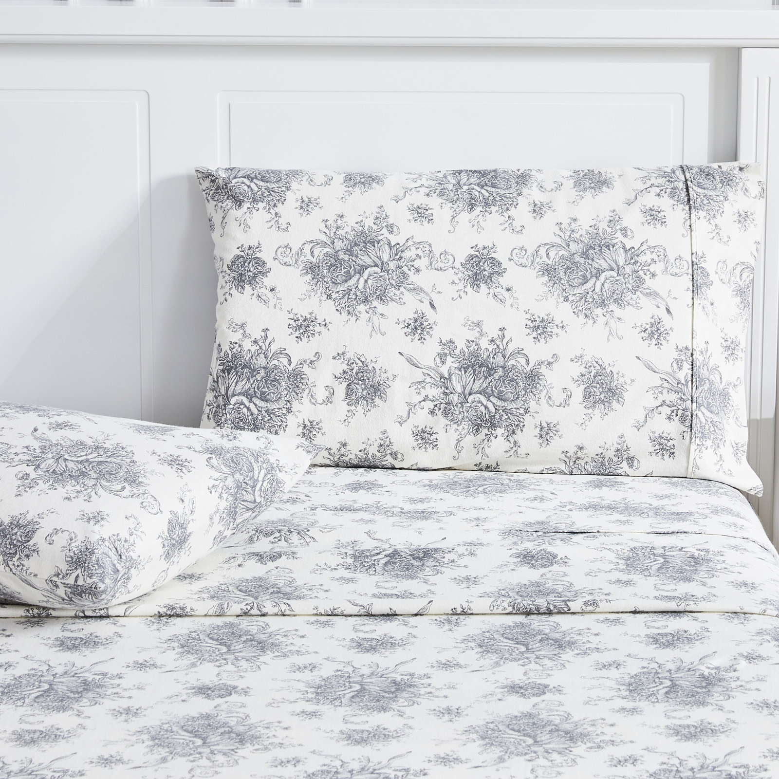 Cotton Flannel Sheet Set, Twin Sheet Set with 1 Pillowcase, Gray