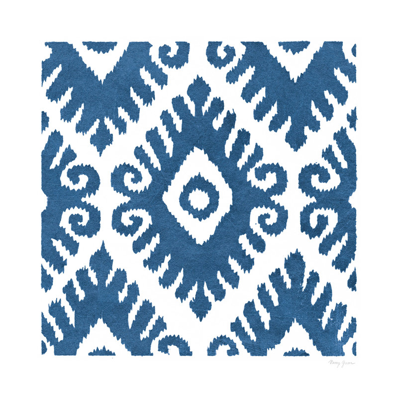 «Simply Elegant VII Blue on White» par Nancy Green - reproduction d'art sur toile tendue, Cadre flottant érable, Non