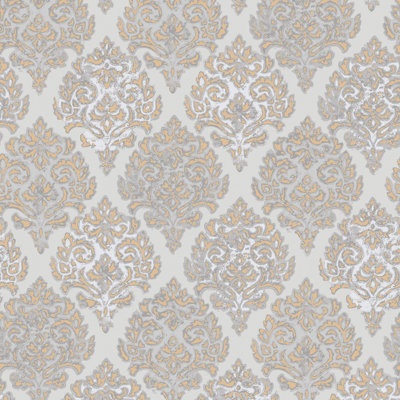 Lustre Metallic 3D Embossed Modern Damask Wallpaper Roll