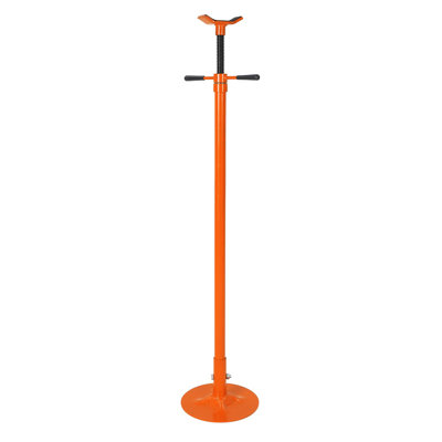 Support de levage réglable 3/4 tonne (132-193 cm) avec selle profilée et vis ACME autobloquante – Support de cric robuste en acier pour voiture – Orange-Jaune + Gants d'installation, base en forme de disque de 30 cm