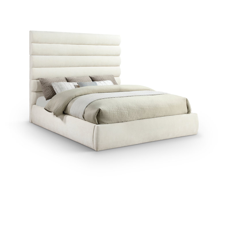 Lit en tissu Adam Chenille, Très grand, Tissu chenille crème