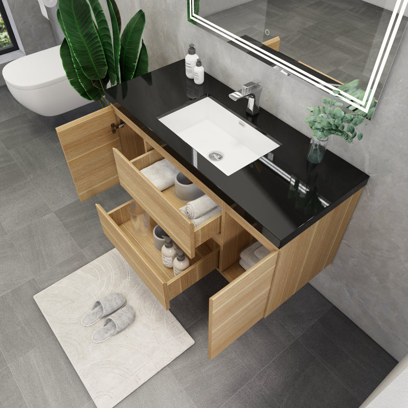 Ensemble de meuble-lavabo simple mural 48 po Castin, Chêne clair